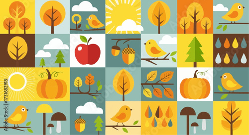 Autumn's Embrace A Whimsical Celebration of Fall's Bounty and Warmth, Adorned with Seasonal Icons