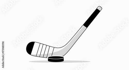 Isolated hockey stick and puck illustration on a white background