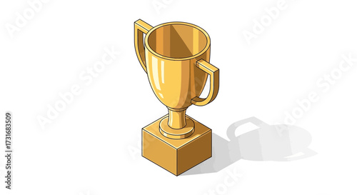 Isometric golden trophy cup illustration symbolizing victory achievement
