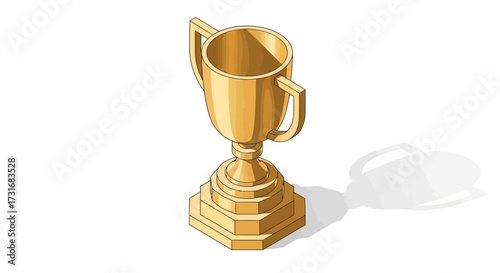 Isometric golden trophy cup on a white background celebrating success