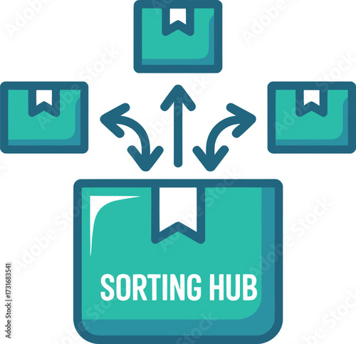 Sorting hub parcel distribution logistics vector illustration management process