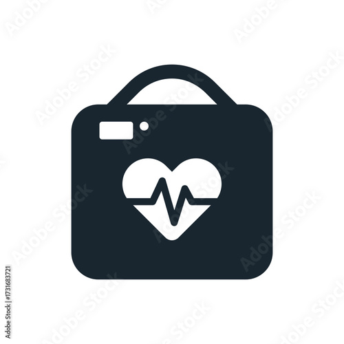 Black Flat Icon AED Defibrillator Emergency Heart