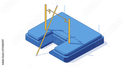 Isometric representation of a partially constructed structure, utility poles