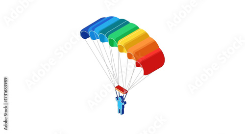 Isometric Skydiver with Rainbow Parachute Illustration on White Background