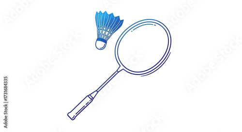 Minimalist badminton equipment illustration with blue gradient outlines