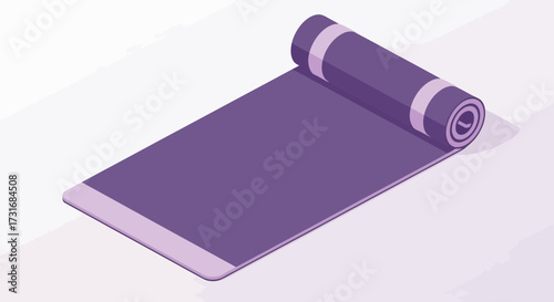Minimalist illustration of a purple yoga mat, rolled and unrolled states