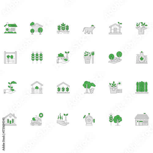 Eco Farming Vector Icon Set  Sustainable Agriculture and Green Energy Symbols
