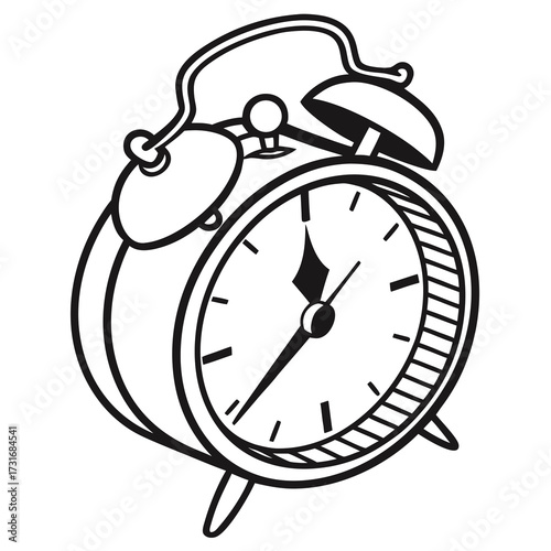Alarm clock detailed black and white illustration