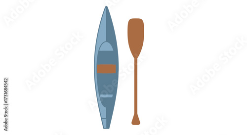 Minimalist illustration featuring a simple canoe and paddle icon style