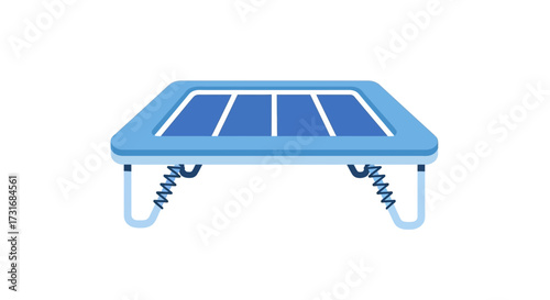 Minimalist illustration of a blue trampoline with spring details