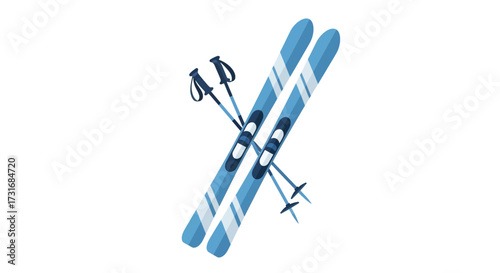 Minimalist vector illustration of skis and poles for winter sports activities