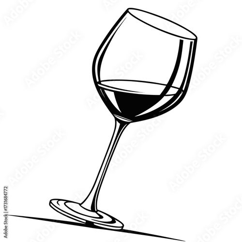 Elegant wine glass silhouette with rich red wine