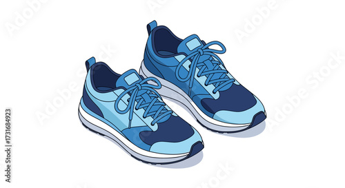 Modern blue running shoes with white soles isolated on a white backdrop
