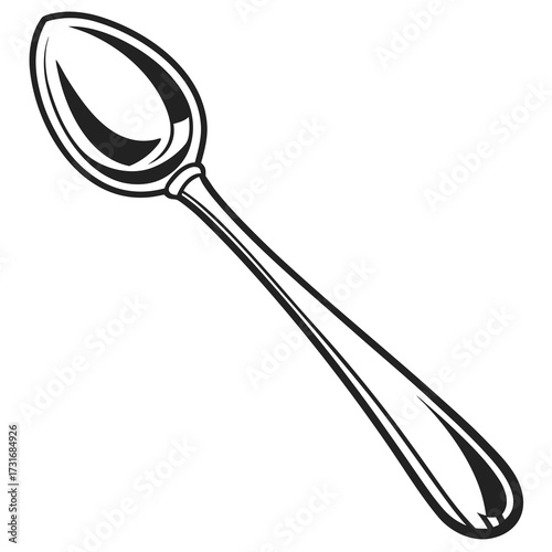 Elegant monochrome spoon illustration, with shiny finish, kitchen utensil graphic
