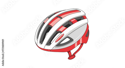 Modern red and white bicycle helmet illustration on a white background