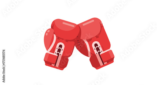 Pair of red boxing gloves colliding on a white background illustrated