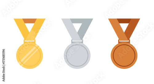 Realistic medals set gold, silver, bronze on white background illustration
