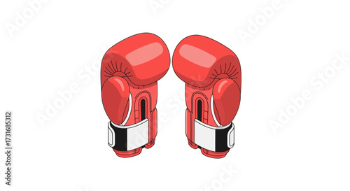 Red boxing gloves, cartoon design equipment for fighting sport isolated
