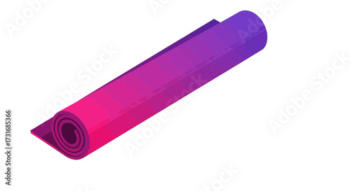 Rolled yoga mat with gradient color, fitness accessory on white background