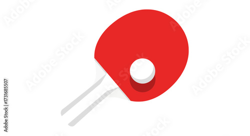 Simple red paddle with a white ping pong ball flat illustration