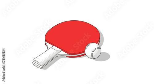Simplified illustration of a ping pong racket and ball on white backdrop