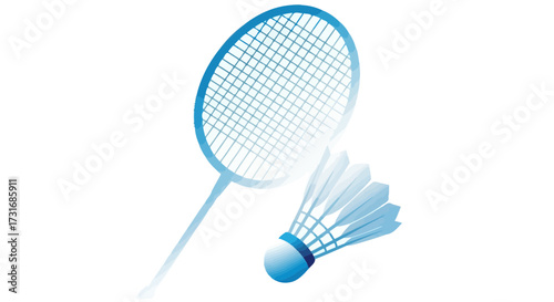 Stylized badminton equipment illustration, a racket and a shuttlecock