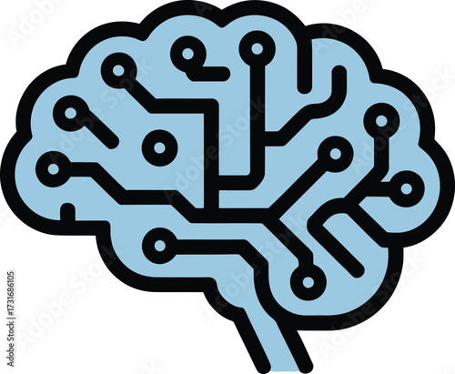 Stylized AI Brain Circuitry Idea Generation Thinking Light Blue Isolated Vector