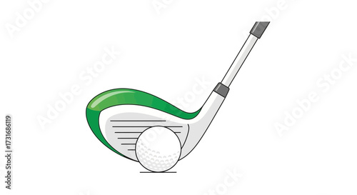 Stylized golf club icon preparing to strike a ball with green accents