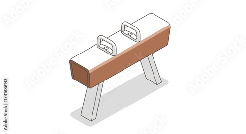 Stylized Gymnastic Pommel Horse Isolated on White Background, Training