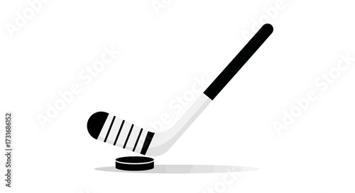 Stylized Hockey Stick and Puck Illustration on a Clean White Background