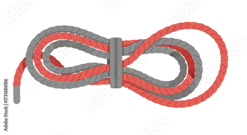 Stylized illustration of a bundled gray and coral rope with a gray clip
