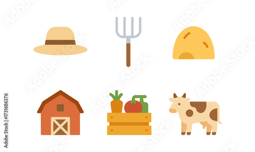 Charming farming icons showcasing rural life essentials in flat style