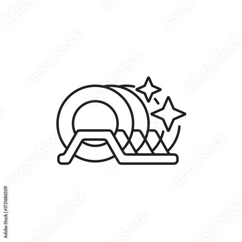 Plates icon, Washing, Dishwashing Symbol Outline icon Transparent background Editable Stroke