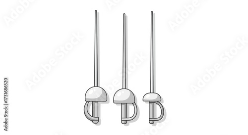 Three Fencing Foils in a Row, Minimalist Sporting Equipment Design