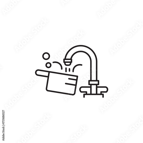 Wash and clean icon, Kitchenware or pot Symbol Outline icon Transparent background Editable Stroke