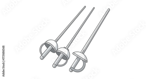 Three stylized fencing swords poised for athletic competition or historical reenactment