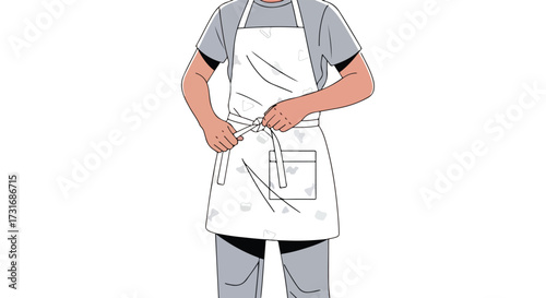 Person tying the apron preparing for kitchen activity showcasing meticulousness and readiness  culinary creation preparation