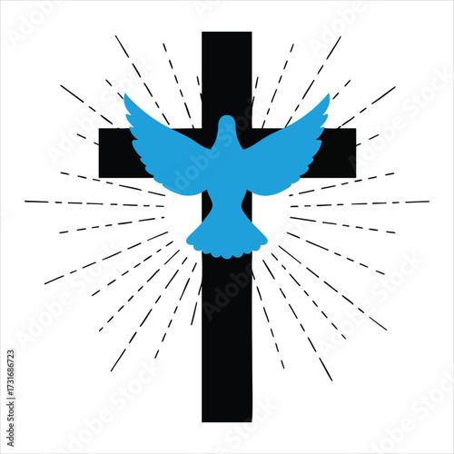 Blue Dove Flying Over Christian Cross – Symbol of Peace, Hope & Spiritual Faith