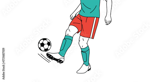 Dynamic Illustration of a Soccer Player Kicking a Ball with Energy and Precision showing movement and athletic prowess in a stylized design