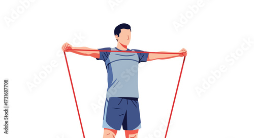 Athletic Man Performing Resistance Band Exercise for Upper Body Strength Training and Muscular Endurance on White Background
