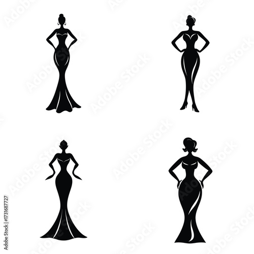 Elegant Silhouette Women in Evening Gowns
