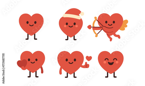 Cute heart characters in various poses: holiday, cupid, and more