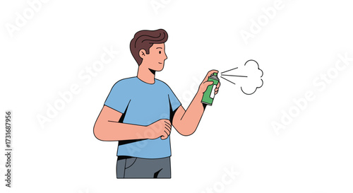 Man Using Spray Can in a Minimalist Illustration Style with Clean Lines and Modern Design on White Background Scene