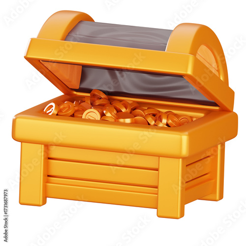 Golden Treasure Chest Overflowing with Coins on Transparent Background