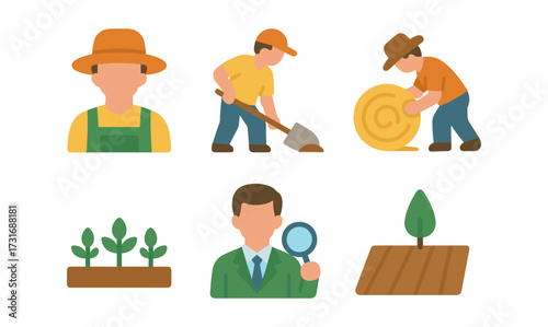 Farming and agriculture icons: flat design for organic development