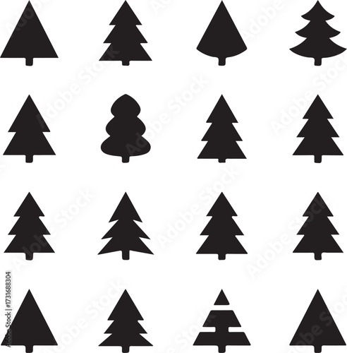 Tree silhouette array: An eye-catching array of diverse silhouette trees offers a myriad of forms, capturing the essence of nature's varied arboreal beauty in a monochromatic display.