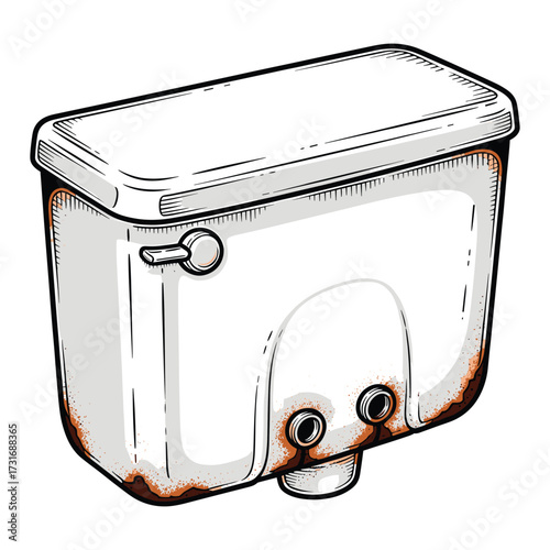Vector Illustration of Rusty Toilet Tank in Vintage Style with Organic Shapes and Grunge Texture for Industrial and Retro Design