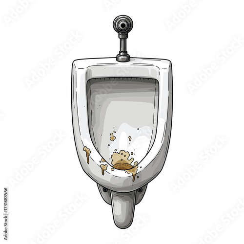 Vector Illustration of Dirty Urinal in Minimalist Style with Gray and Brown Colors for Bathroom Sanitation Design