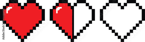 Pixelated hearts representing health bar levels gaming concept vector