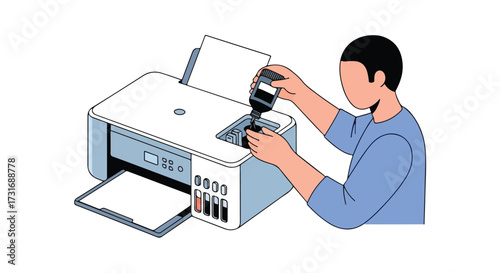 Illustrated refill of printer ink, presenting seamless office maintenance for enhanced productivity and smooth workflow in contemporary workspaces